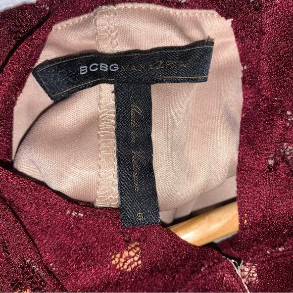 BCBG Max Azria Burgundy Lace Short Sleeve Mini Dress - Picture 7 of 7